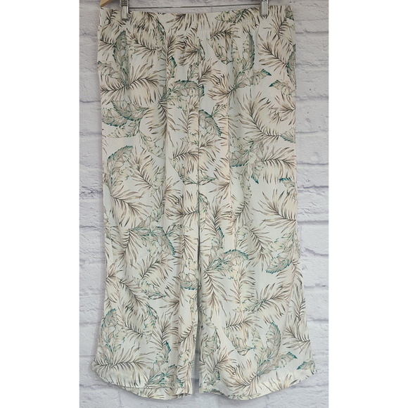 J. Jill Capri Pants Women's Size 1X Cream Beige Green Pull On Tropical Pockets - Picture 1 of 6